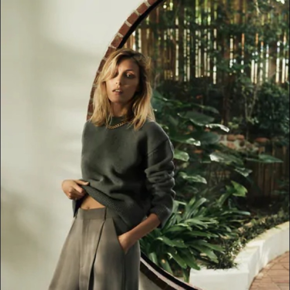 Zara oversized green crew neck sweater